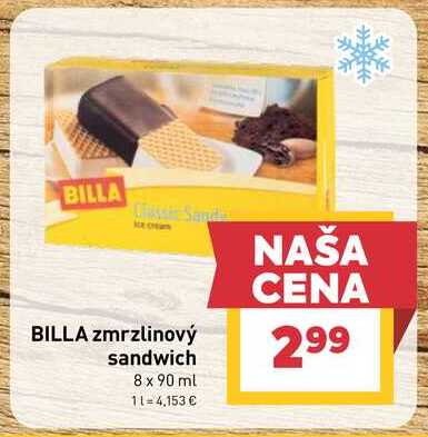 BILLA zmrzlinový sandwich 8 x 90 ml