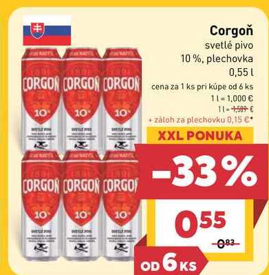 Corgoň svetlé pivo 10%, plechovka 0,55l