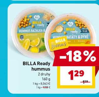 BILLA Ready hummus 2 druhy 160 g