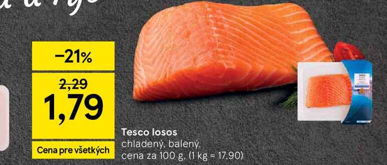 Tesco losos chladený, balený, cena za 100 g