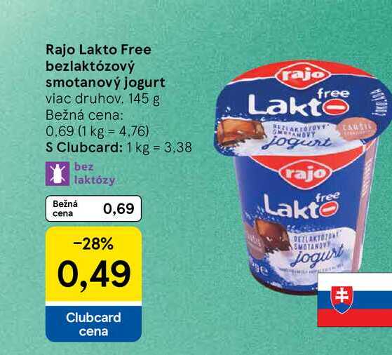 Rajo Lakto Free bezlaktózový smotanový jogurt viac druhov 145 g 