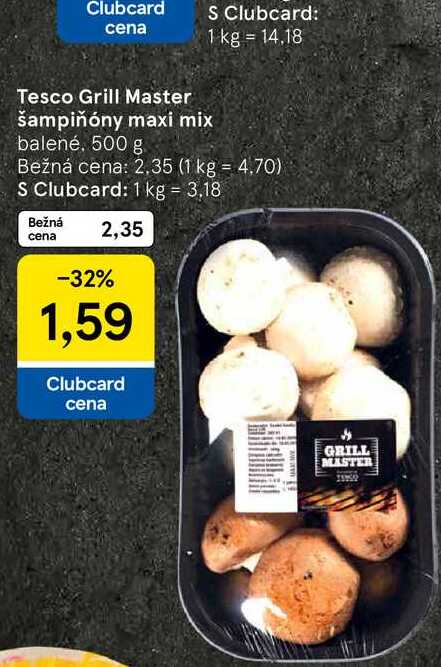 Tesco Grill Master šampiňóny maxi mix balené, 500 g