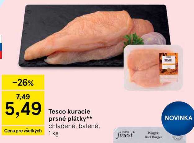 Tesco kuracie prsné plátky chladené, balené 1 kg