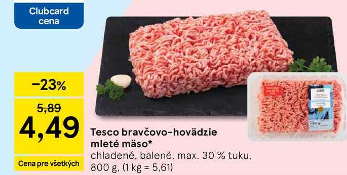 Tesco bravčovo-hovädzie mleté mäso, chladené, balené, max. 30 % tuku 800 g