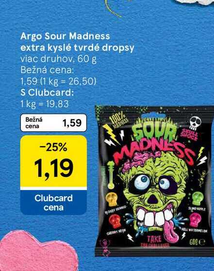 Argo Sour Madness extra kyslé tvrdé dropsy viac druhov, 60 g