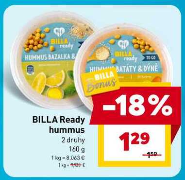 BILLA Ready hummus 2 druhy 160 g 