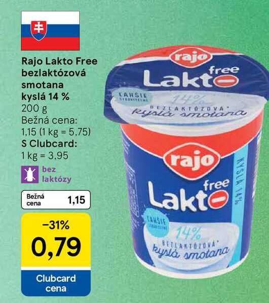 Rajo Lakto Free bezlaktózová smotana kyslá 14 % 200 g