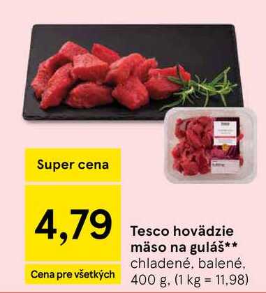 Tesco hovädzie mäso na guláš chladené, balené, 400 g