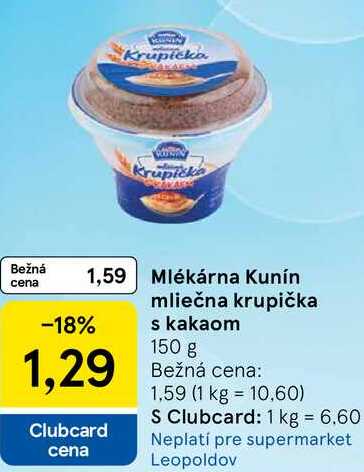 Mlékárna Kunín mliečna krupička s kakaom 150 g
