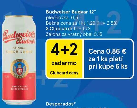Budweiser Budvar 12° plechovka, 0,5l v akcii