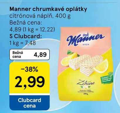 Manner chrumkavé oplátky citrónová náplň 400 g 
