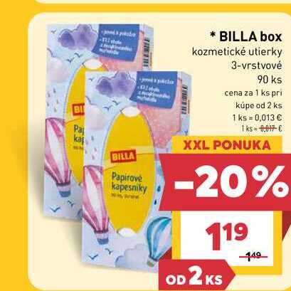 BILLA box kozmetické utierky 3-vrstvové 90 ks