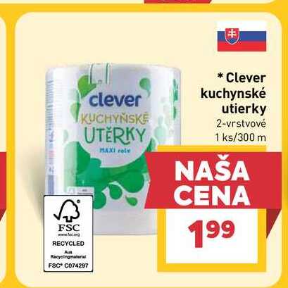 Clever kuchynské utierky 2-vrstvové 1ks/300 m