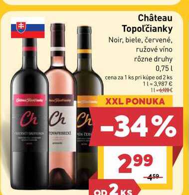 Château Topoľčianky Noir, biele, červené, ružové víno rôzne druhy 0,75 L  v akcii