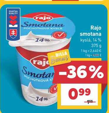 Rajo smotana kyslá, 14% 375 g