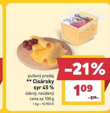 Cisársky syr 45% údený, neúdený cena za 100 g