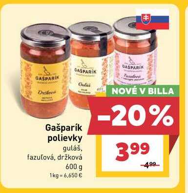 BILLA Gašparík polievky guláš, fazuľová, držková 600 g