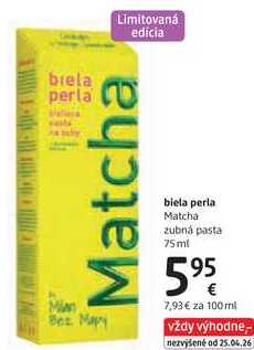 biela perla Matcha zubná pasta, 75 ml
