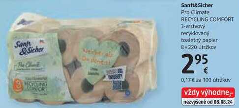 Sanft&Sicher Pro Climate RECYCLING COMFORT recyklovaný toaletný papier, 8x rolí