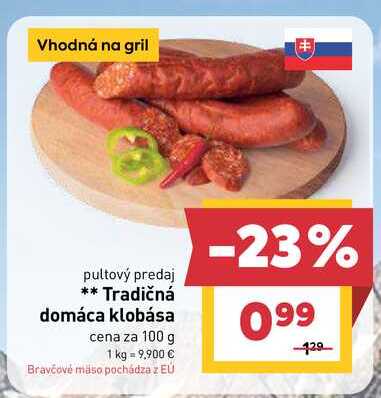 Tradičná domáca klobása cena za 100 g