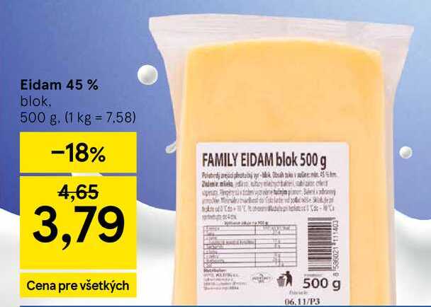 Eidam 45 % blok, 500 g