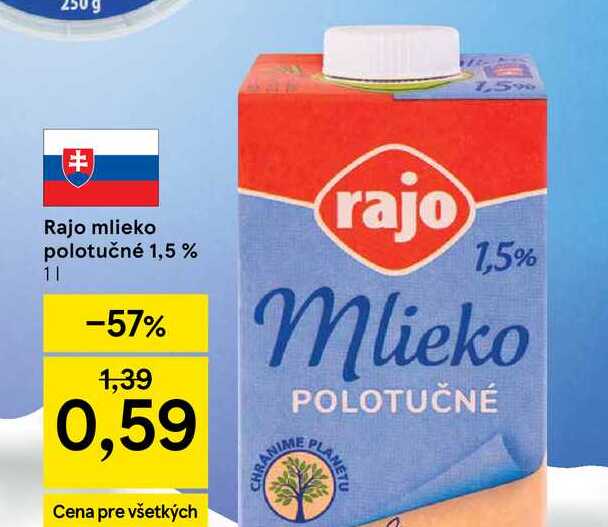 Rajo mlieko polotučné 1,5 % 1l v akcii