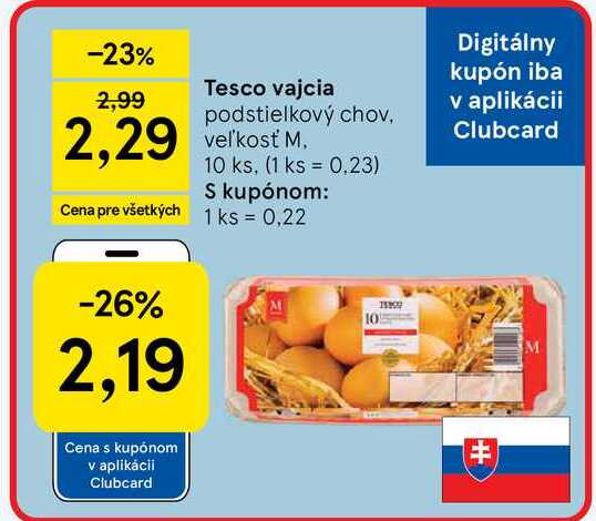 Tesco vajcia podstielkový chov, veľkosť M 10 ks