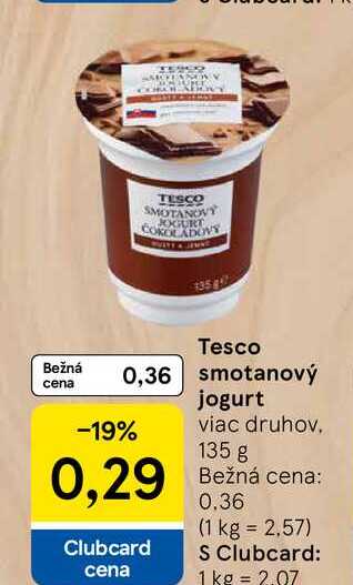 Tesco smotanový jogurt viac druhov 135 g