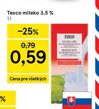 Tesco mlieko 3,5 % 1l