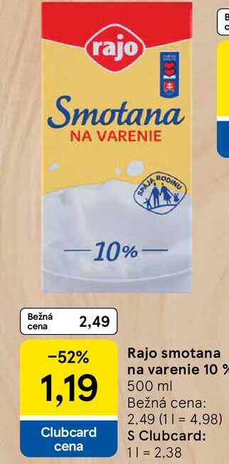 Rajo smotana na varenie 10% 500 ml  v akcii