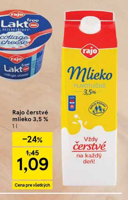 Rajo čerstvé mlieko 3,5 % 1l