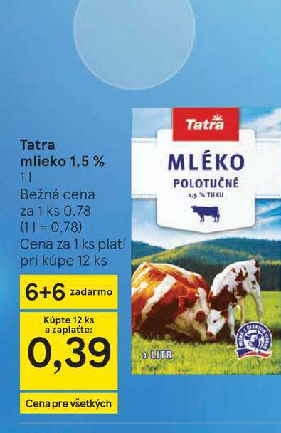 Tatra mlieko 1,5 % 1l v akcii