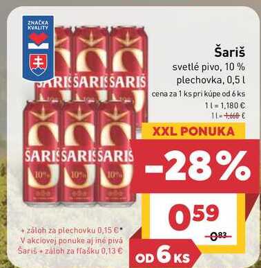 Šariš svetlé pivo, 10% plechovka, 0,5l