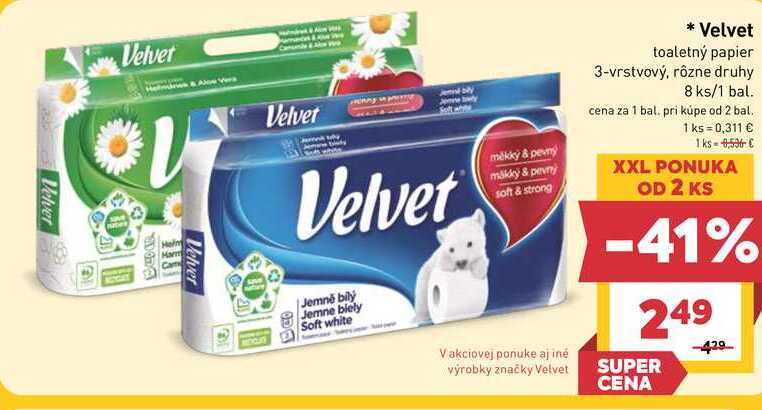 Velvet toaletný papier 3-vrstvový, rôzne druhy 8 ks/1 bal.