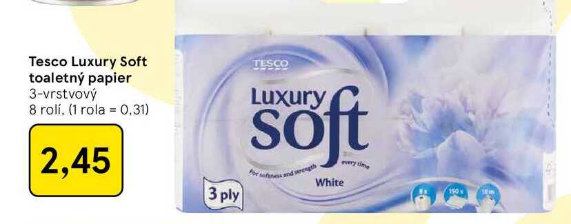 Tesco Luxury Soft toaletný papier 3-vrstvový 8 rolí