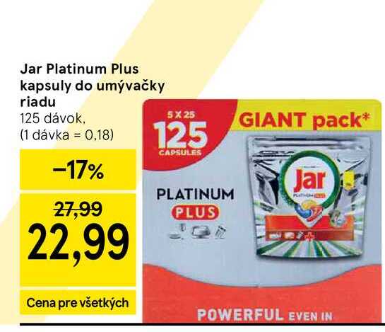 Jar Platinum Plus kapsuly do umývačky riadu 125 dávok