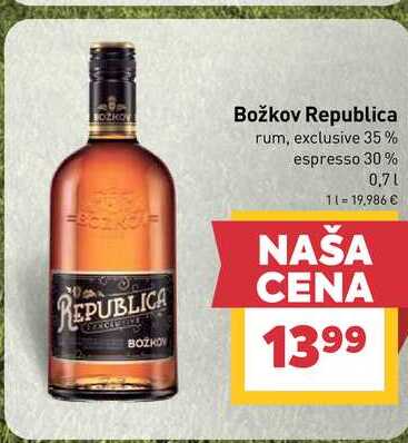 Božkov Republica rum, exclusive 35% espresso 30% 0,7l