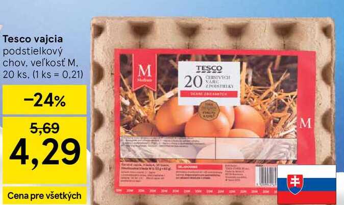 Tesco vajcia podstielkový chov, veľkosť M 20 ks