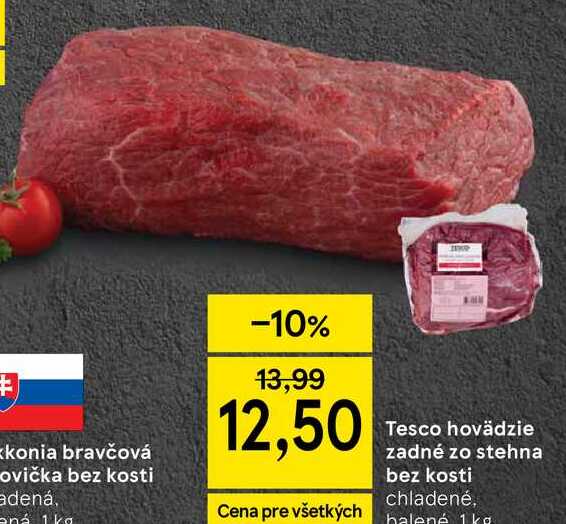 Tesco hovädzie zadné zo stehna bez kosti chladené, balené 1kg 