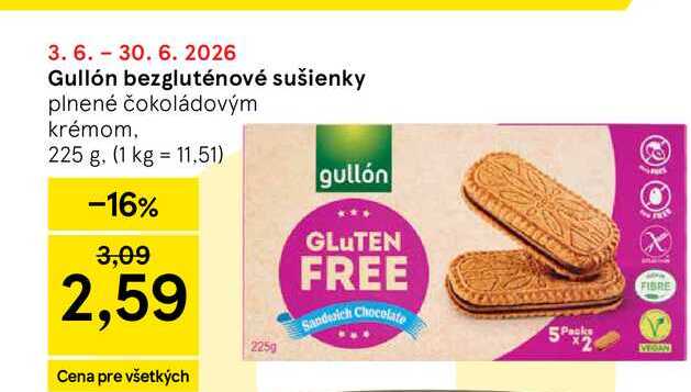 Gullón bezgluténové sušienky plnené čokoládovým krémom, 225 g