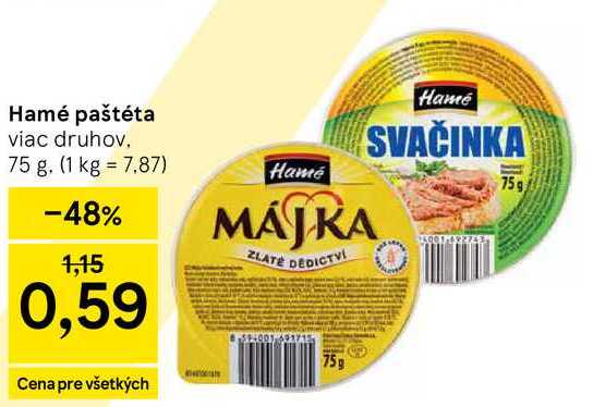 Hamé paštéta viac druhov 75 g