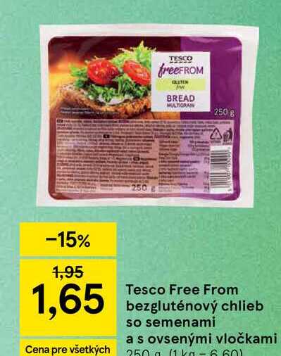 Tesco Free From bezgluténový chlieb so semenami a s ovsenými vločkami 250 g v akcii