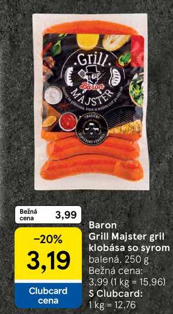 Baron Grill Majster gril klobása so syrom balená, 250 g