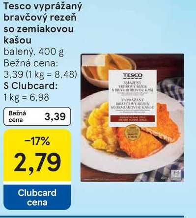 Tesco vyprážaný bravčový rezeň so zemiakovou kašou balený, 400 g