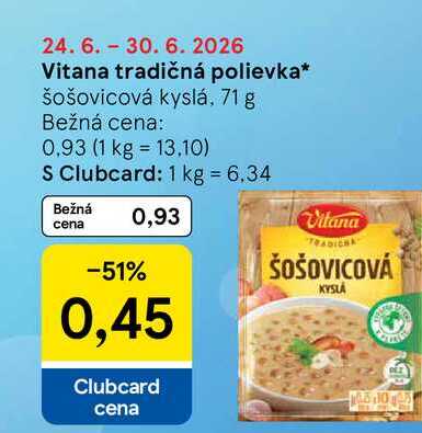 Vitana tradičná polievka šošovicová kyslá, 71 g