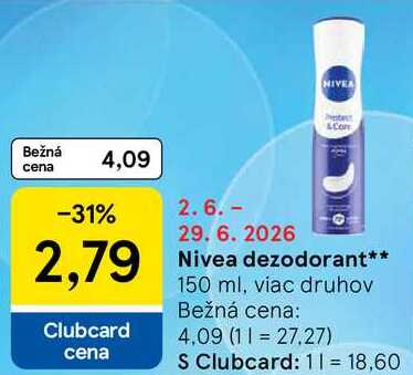 Nivea dezodorant 150 ml, viac druhov