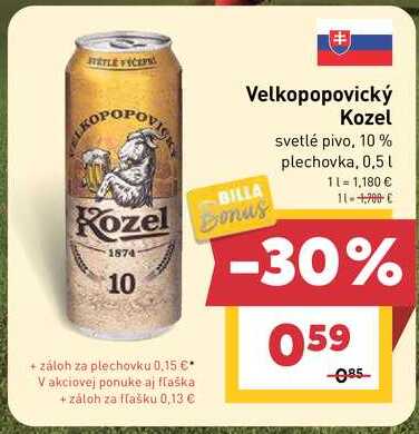 Velkopopovický Kozel svetlé pivo, 10% plechovka, 0,5l
