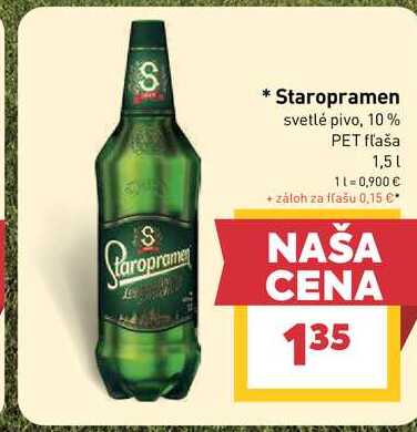 Staropramen svetlé pivo, 10% PET fľaša 1,5l