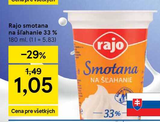 Rajo smotana na šľahanie 33% 180 ml v akcii