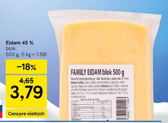 Eidam 45 % blok 500 g